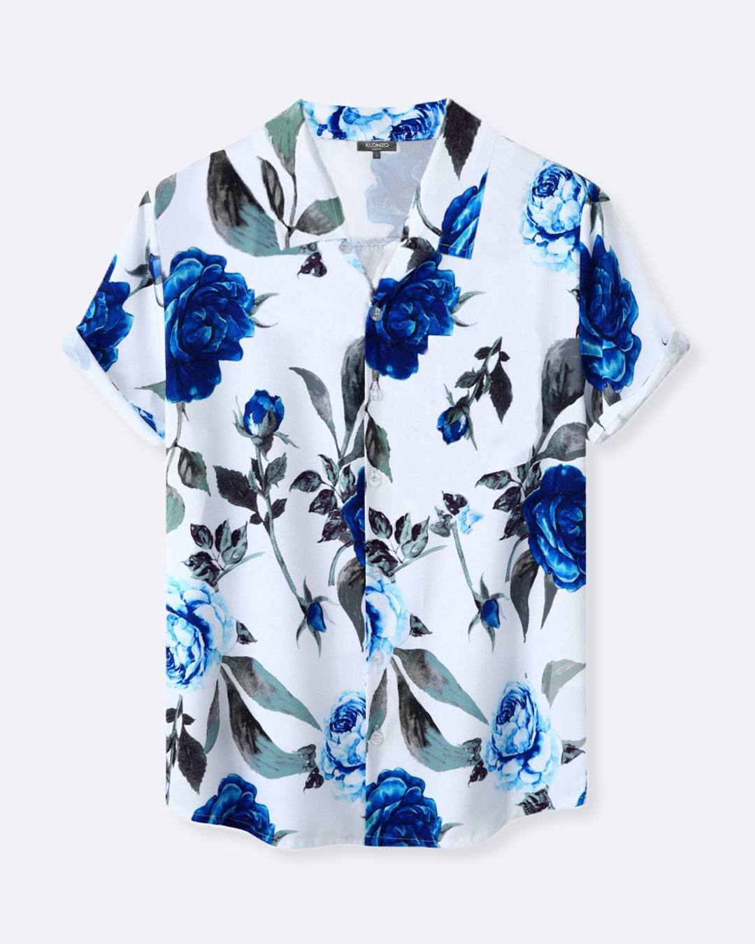 Short Sleeve Shirt Roses Blue